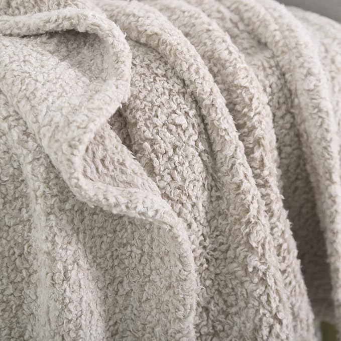 Ultra Soft Fleece Sherpa Blanket Queen Size,Lightweight Cozy Boho Bed Blanket with Decorative Tassel, Pattern Reversible, 2 Tones Ombre Light Brown, 90”x90”