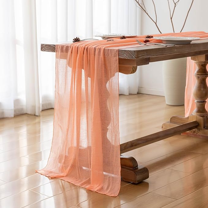 Fresh Salmon Cheesecloth Table Runner 120 Inches for Party Home Decorations | For Thanksgiving Friendsgiving Wedding Bridal Shower Baby Shower Engagement Party 10FT Rustic Boho Home Decor