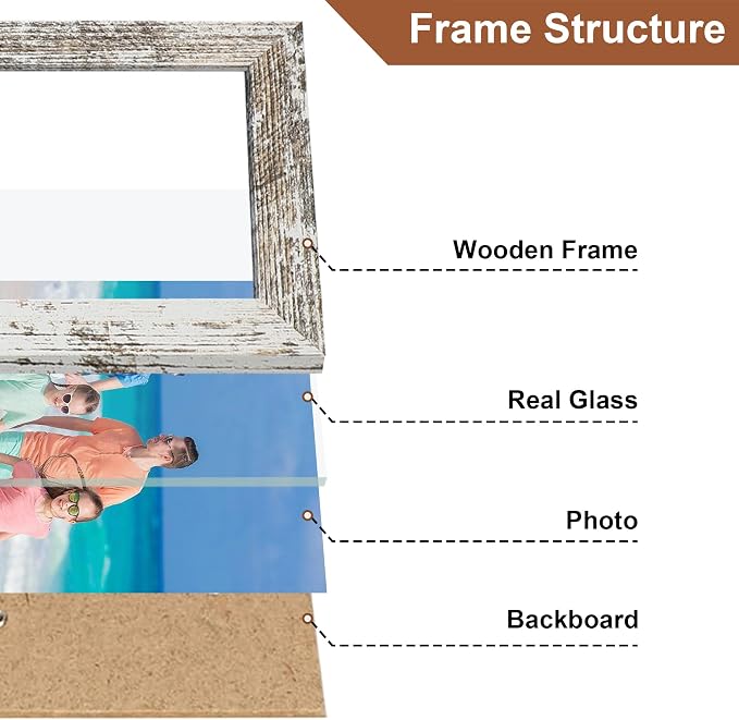 4x6 Collage Picture Frames Set of 2, Rustic Wooden Real Glass Horizontal Hanging 3 Opening 4 by 6 Photo Frame, Distressed White