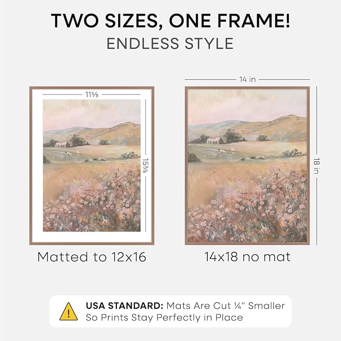 Homeforia 14x18 Mocha Picture Frame, High-End Metal, 12x16 Mat, Glass
