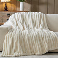 NEWCOSPLAY Faux Fur Ribbed Throw Blanket for Couch, Ivory, 50"x60" | Plush Soft Thick Warm Blanket for Couch Sofa Bed 850GSM, Fluffy Cozy Luxury Decorative Throw, Gift for Women Men