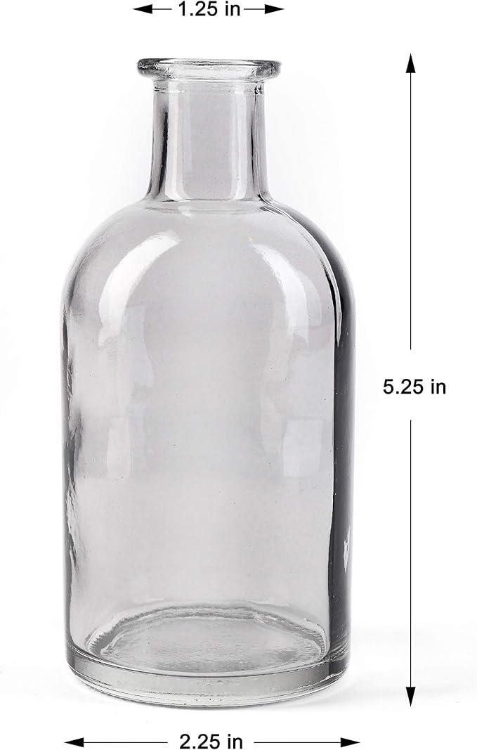 Bud Vases, Apothecary Jars, Decorative Glass Bottles, Centerpiece for Wedding Reception, Elegant Antique Decoration, Mini Flower Vases, Small Medicine Bottles for Home Decor (Smoke Gray, Set of 6)