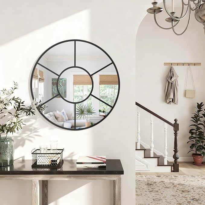 Black Circle Mirror, Round Wall Mounted Mirror Metal Framed Decorative Hanging Mirror for Bathroom Living Room Bedroom Entryway 20 Inch Decor Modern Artistic