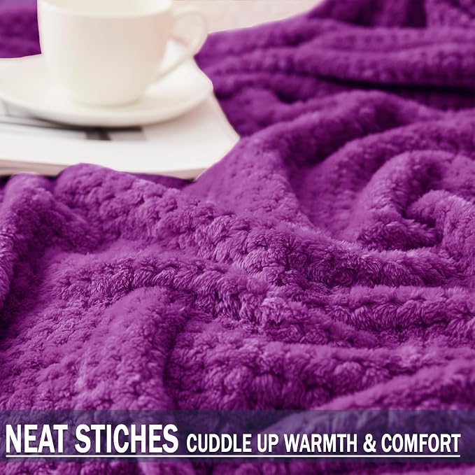 Exclusivo Mezcla Fleece Throw Blanket Extra Large, Super Soft and Warm Blankets for Couch, Sofa and Bed Waffle Textured, Cozy, Fuzzy and Lightweight (Purple, 50x70 Inches) | Lightweight Soft Blanket for Sofa, Bed, Living Room, Plush Fluffy Throw for Ho...
