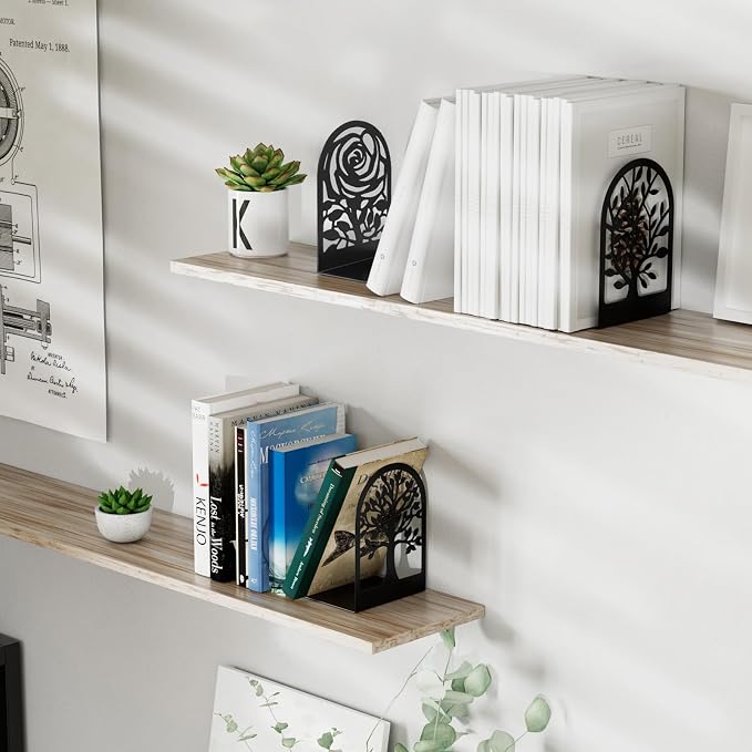 MaxGear Decorative Book Ends, Heavy Duty Bookends for Shelves, 3 Pairs | 6.89 x 4.89 x 3.54 Inch,Heavy Duty Support,Non-Skid Pads,Metal Finished,Scratch Resistant,Stable Support,Space Saving