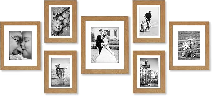 Americanflat Set of 7 Picture Frames with Shatter-Resistant Glass - Gallery Wall Frame Set with One 11x14, Two 8x10 and Four 5x7 Frames - Signature Collection - Dark Oak | Includes one 11x14, two 8x10 and four 5x7, shatter-resistant glass, hanging hard...