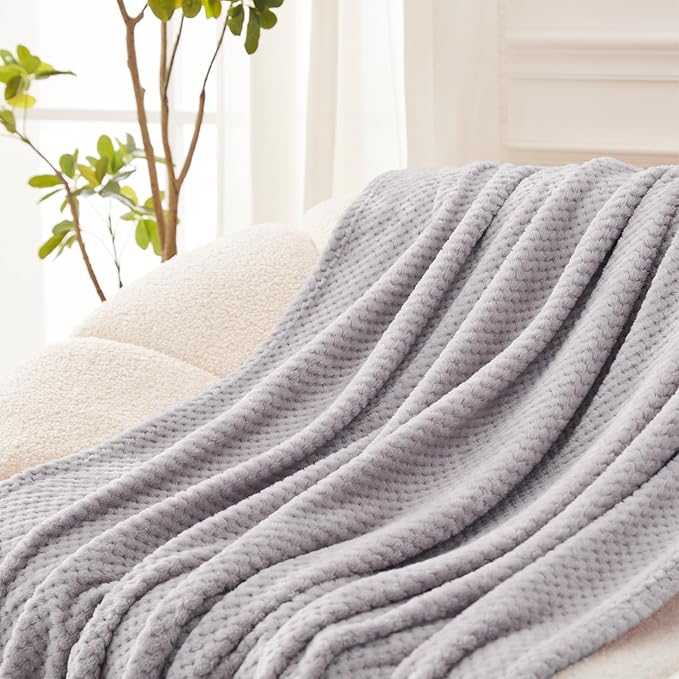 Exclusivo Mezcla Soft Waffle Fleece Bed Blanket Queen Size, Light Gray | Lightweight Plush Blanket for Bed, Bedroom, Cozy Flannel with Waffle Texture, Stylish Home Decor, All Season, 90x90 Inches