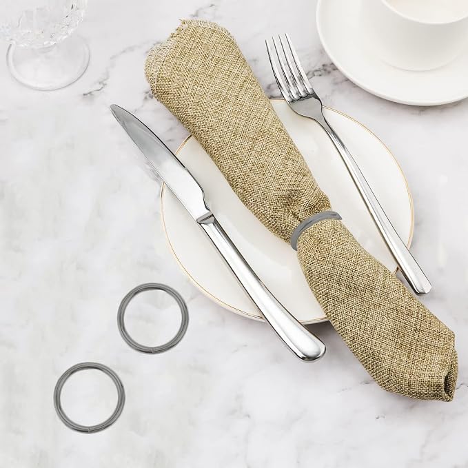 Grey Napkin Rings - 10 Pcs Stainless Steel Napkin Rings | Rotundity Metal Napkin Ring for Table Settings Wedding Christmas Party Dinner Table