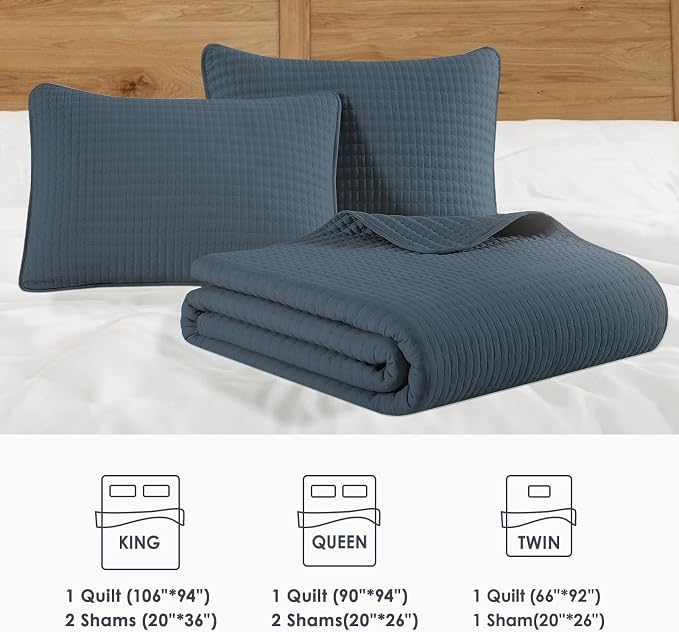 King Size Quilt-Lightweight Navy Blue Bedspreads King Quilt Bedding Set | Soft Coverlet with 2 Pillow Shams for All Seasons, Suitable for Bed, Couch, 3 Pieces, 106"x94"