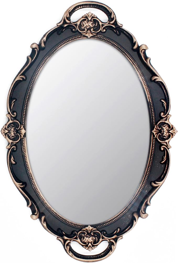 Eaoundm 14.5 x 10 inchs Smallest Vintage Hanging Mirror Brown | Oval Antique Decorative Wall Mirror