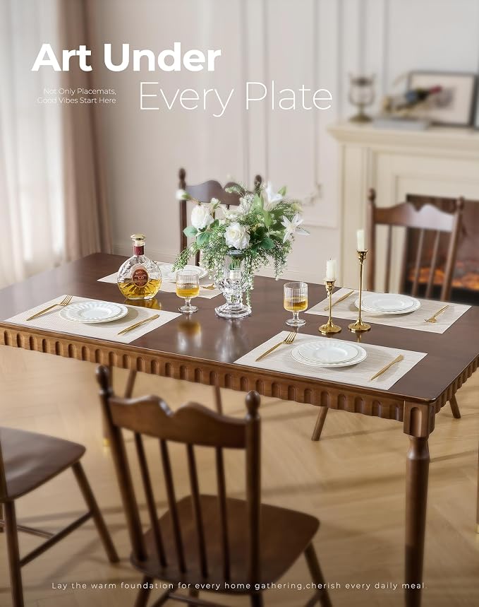 Leetaltree Beige White Placemats Set of 4 - Heat Resistant Non-Slip Place mats for Dining Table, Washable Durable PVC Vinyl Woven Table Mats(Beige White, 4)