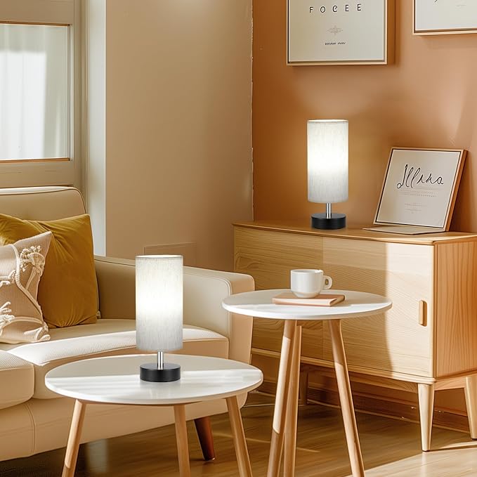 Table Lamps Set of 2（Cream Shade - Black Base, 11.6" Inline Control）