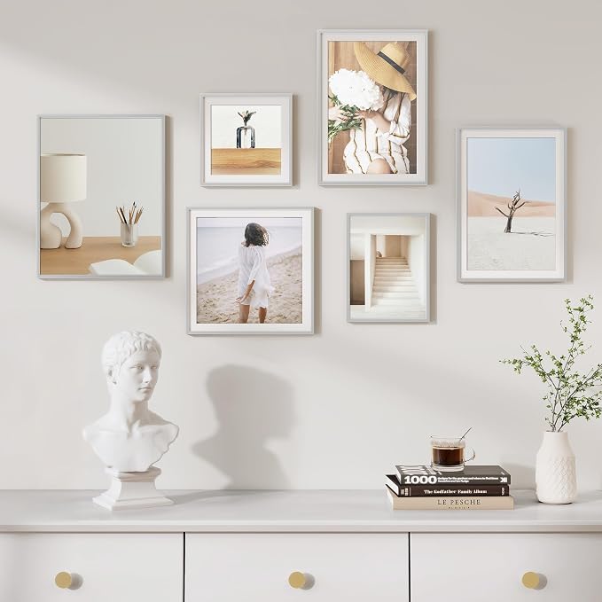 Fun Memories 9x12 Metal Picture Frame- 9x12 Aluminum Photo Frames with 6x8 Mat, High-Definition Plexiglass Front, and Hanging Hardware - Ideal for Wall or Tabletop Display (Silver, Pack of 1)