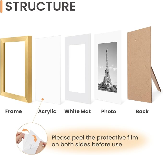 upsimples 8x10 Picture Frame, Photo Collage Wall Decor Set of 10, Gold