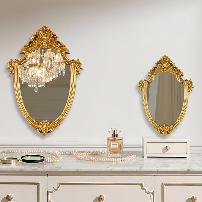 OIGUMR Shield Vintage Mirror Mirror Wall Decor (16.5 x 11.3 inch Gold)