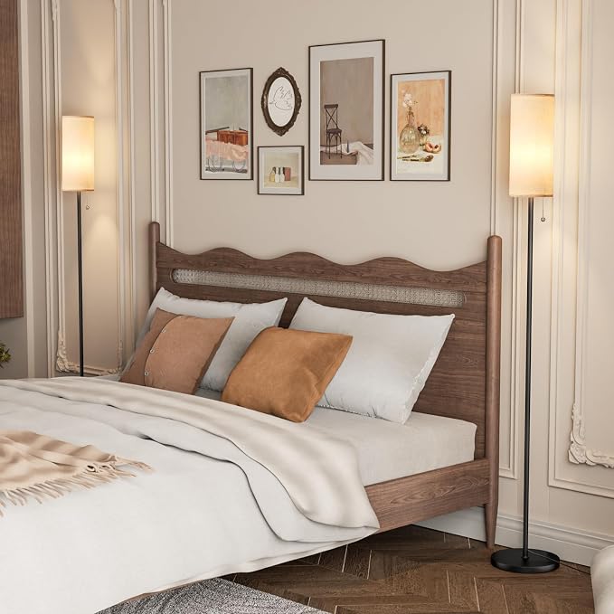 Ambimall Floor Lamp with Bulb & Lampshade & Chain Switch Set of 2, Beige