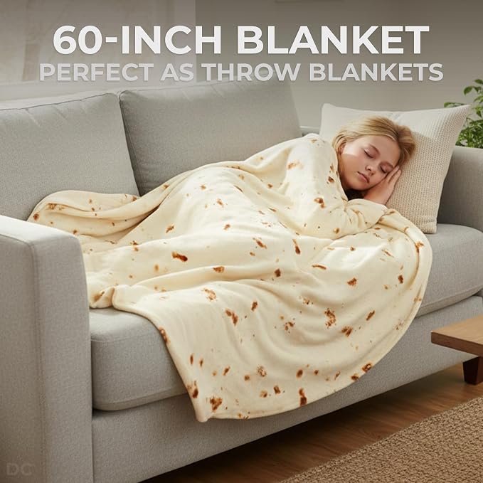 Zulay Kitchen Burrito Tortilla Blanket – Double Sided 60 Inch Round Flannel Throw Blanket – Soft 285 GSM Novelty Blanket for Adults – Fun Gift for Holidays & White Elephant Parties