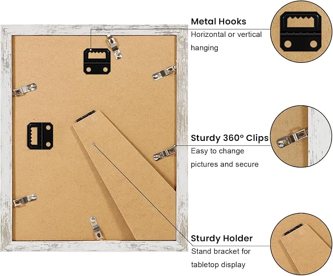 YESKAY 8x10 Picture Frame Set of 9, Display Pictures 5x7 with Mat or 8 x 10 Without Mat, Multi Photo Frames for Wall Mounting or Table Top Display, Distressed White