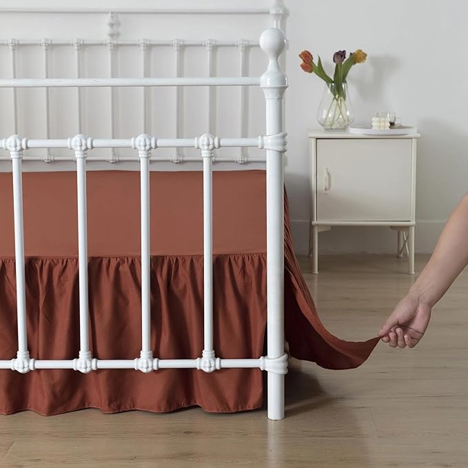 Bed Skirt Queen Size Ruffled Bed Skirts with Split Corners | 12 Inch Drop Dust Ruffle Bed Skirts with Platform, 12'' Queen, Rust