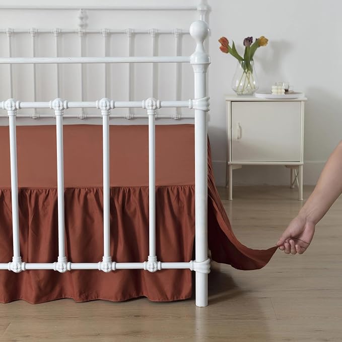 Bed Skirt Queen Size Ruffled Bed Skirts with Split Corners | 18 Inch Drop Dust Ruffle Bed Skirts with Platform, 18'' Queen, Rust