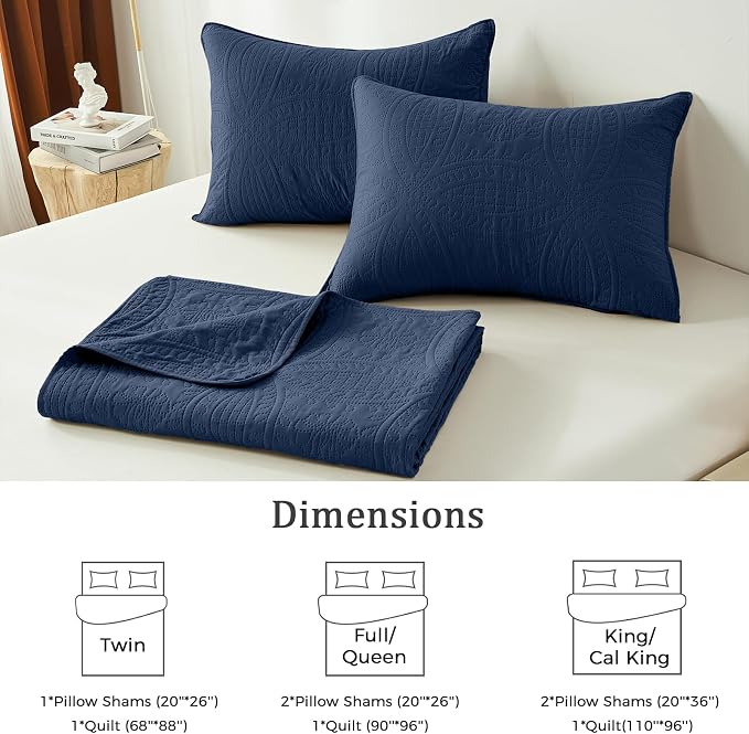 akkialla Navy Twin Quilt Set, Ultrasonic Lightweight Bedspread Coverlet for Modern Minimalist Bedroom, Soft Microfiber Coin Pattern Bedding, 2-Piece (1 Quilt, 1 Pillow Sham) | Breathable fabric