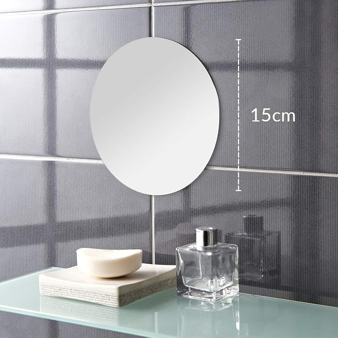 Anika 60130 Pack of 3 Self Adhesive Round Mirrors 15cm | Versatile and Functional | Easy to Install | Sleek and Modern, White, 15 x 0.5 x 15 cm
