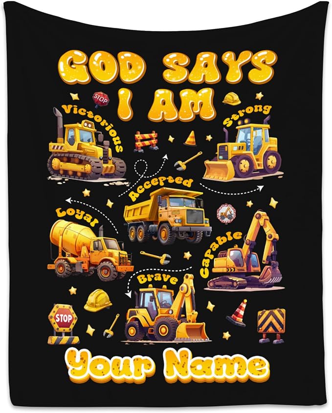 Personalized Truck Blanket for Boys, Toddler Boys' Excavator Blanket, Warm Cozy Throw for Sofa, 50"x60"