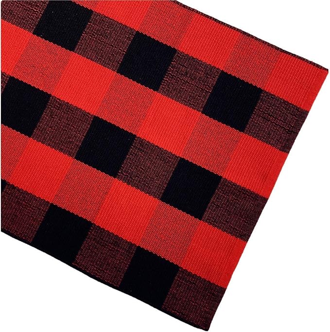 UKELER Buffalo Check Rug 3'×5', Cotton Red Plaid Rug for Front Porch Kitchen Bedroom Popular Farmhouse Doormat