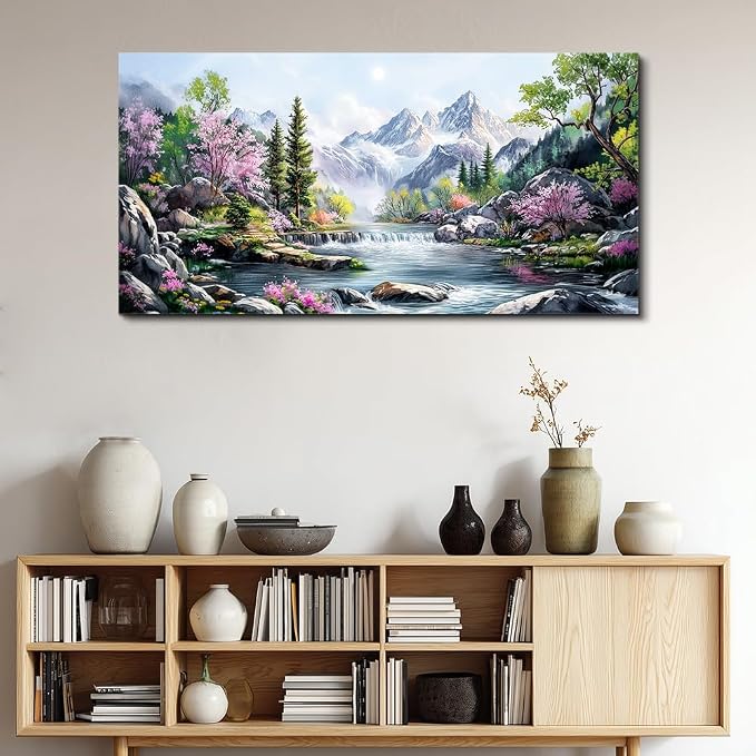 QIYILEXWART Canvas Wall Art For Living Room Wall Decor For Bedroom Office Wall Decoration Mountain Landscape Painting Spring Pictures Artwork Room Aesthetic Home Decor 20x40 In