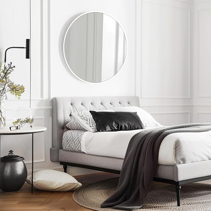 White Circle Mirror 22 inch, Round Mirror, Matte White Metal Frame | Circular Wall Mounted Mirrors for Bathroom, Bedroom, Entryway, Living Room, Hallway, Over Sink, Wall Decor,Vanity,Dining Room
