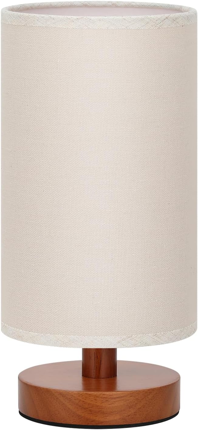 Fenmzee Small Table Lamps (Beige Shade - Walnut Base, 9" Inline Control)
