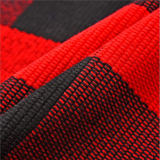 LEVINIS Cotton Buffalo Plaid Rugs- Red&Black Machine Washable Buffalo Check Area Rug for Kitchen/Bath Room/Outdoor/Indoor Front Porch Decor Farmhouse Decor, 51.2''x23.6''