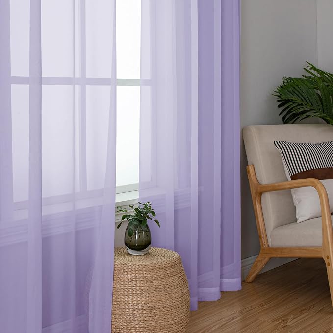 Simplebrand Lavender Sheer Curtains 90 Inches Long 2 Panels, Light Filtering Rod Pocket Solid Color Window Sheer Curtain Panels, Elegant Curtains & Drapes for Living Room, Bedroom, 42" W x 90" L