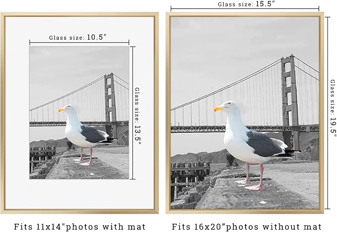 Frametory 16x20 Gold Aluminum Metal Picture Frame Mat for 11x14 Glass