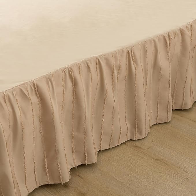 Dust Ruffle Bed Skirt, Full Size Beds - 16 Inch Drop, Camel | Striped Boho Tufted, Split Corners, Easy Fit, Wrinkle & Fade Free, for Women, Men, Kids & Teens