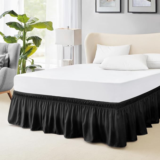 FreshCulture King Bed Skirt, Dust Ruffle for King Size Bed, Easy Fit with 22-Inch Tailored Drop, Elastic Wrap Around Bed Skirt King Size, Hotel Quality Bed Skirts for Adjustable Bed (Black)