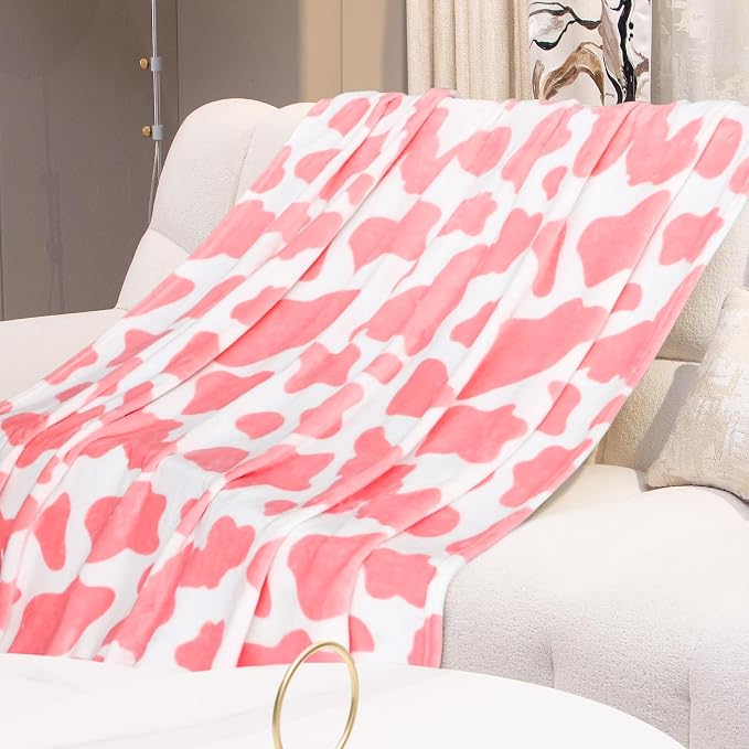 Pink Blanket Gifts for Women Girls, Cute Soft Strawberry Fleece Throw for Travel Camping, Warm Fuzzy Blanket for Home Room Decor All-Season 50x60 Inches