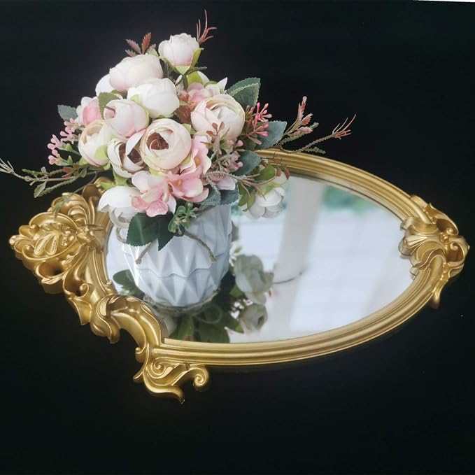 Yash Decorative Wall Mirror, Vintage Hanging Mirrors for Bedroom Living-Room Decor, 11”x 16.5”, Antique Gold