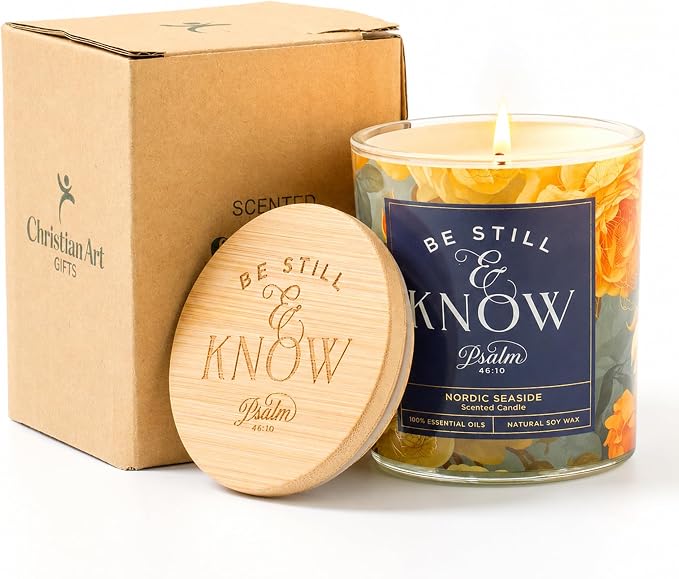 Christian Art Gifts Soy Wax Scented Candle: Be Still & Know Bible Verse