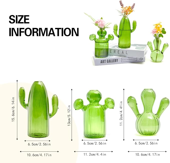 XXXFLOWER Cactus Plant Propagation Station 3 Cactus Vase Terrarium Jars | Desk Plant Cuttings Plant Holders Unique Glass Flower Vase for Hydroponics Plants for Plant Lovers Home Garden Decor