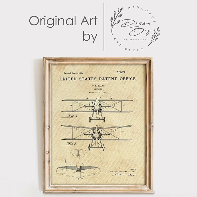 Airplane Patent Print Wall Art - Unframed - 8x10 | Perfect for Aviation Enthusiasts and History Buffs | Vintage Wall Art | Wall Art Bedroom Aesthetic | Bathroom Art Wall Décor | Aesthetic Wall Décor