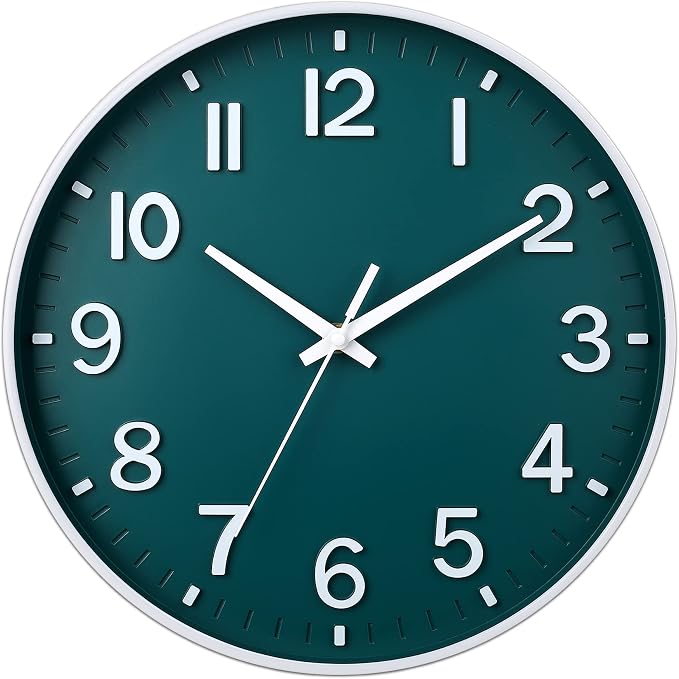 HZDHCLH 12 Inch Silent Wall Clock Battery Operated Non Ticking Dark Green | 12 inch Silent Non Ticking Modern Wall Clock for Living Room Bedroom Kitchen Office Classroom Decor