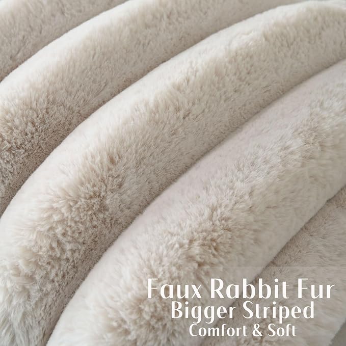 HAUSSY Pack of 2 Pillow Covers 20x20 Inch, Faux Fur Decorative Couch Throw Pillows Soft Striped Plush Cushion Covers Home Decor Cute Furry Pillowcase for Living Room Sofa Bed, Beige (Covers Only)