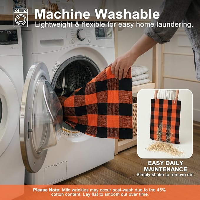 LEEVAN Halloween Buffalo Plaid Door Mat 3x5 Layering Front Porch Rugs | Washable Black and Orange Fall Thanksgiving Checkered Outdoor Doormat, Fall Decor Woven Door Mat for Patio Entryway Kitchen