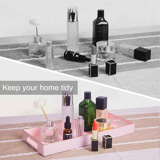 MAONAME Pink Bathroom Tray, Rectangular Toilet Tank Trays with Handles