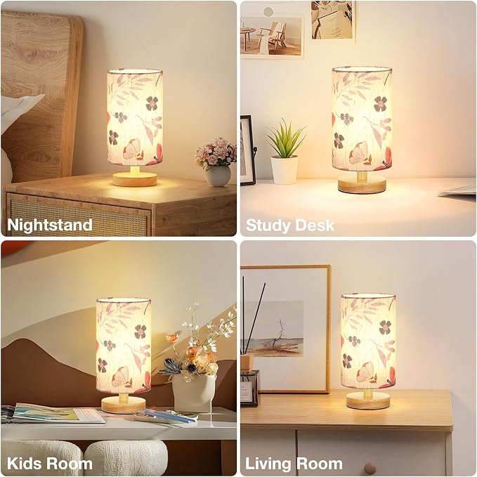 Fenmzee Small Table Lamps (Butterfly Cream Shade, 9" Inline Control)