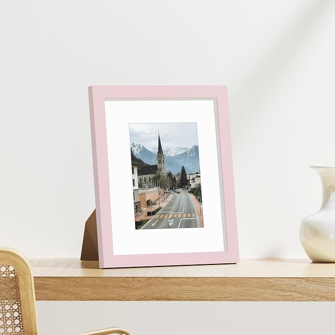Vittanly 8x10 Picture Frames Set of 9 for Wall or Tabletop Display, Pink | Display Pictures 5x7 with Mat or 8x10 without Mat, Small Photo Frames, Engineered Wood with Shatter Resistant Plexiglass