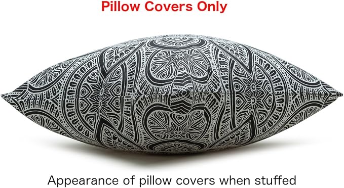 TreeWool Mandala Accent Throw Pillow Covers 18x18 Set of 2 (Black) | Decorative Throw Pillowcases for Sofa & Couch; 100% Cotton Accent Covers Ideal for Spring & Summer Stylish Home Decor