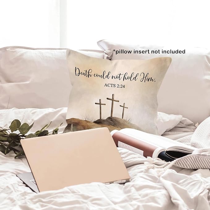 Christian Easter Cross Throw Pillow Covers Gifts 18x18, Religious Bible Verse Decor Pillow Cases for Bedroom Living Room, Death Counld Not Hold Him Decorative Pillowcases for Couch Bed Sofa