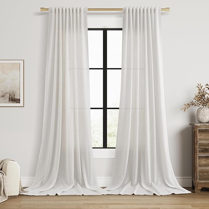 Extra Long Linen Curtains 120 Inches for Living Room Back Tab Semi Sheer High Floor to Ceiling 10ft Light Filtering Curtain Boho Farmhouse Decor Window Drapes for Bedroom 2 Panels Natural